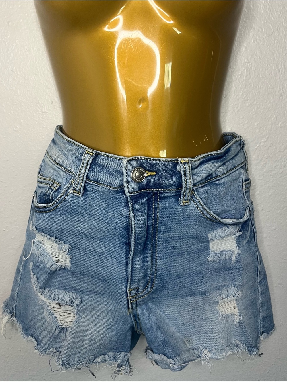 Classic Light Blue Distressed Denim Shorts - Women
